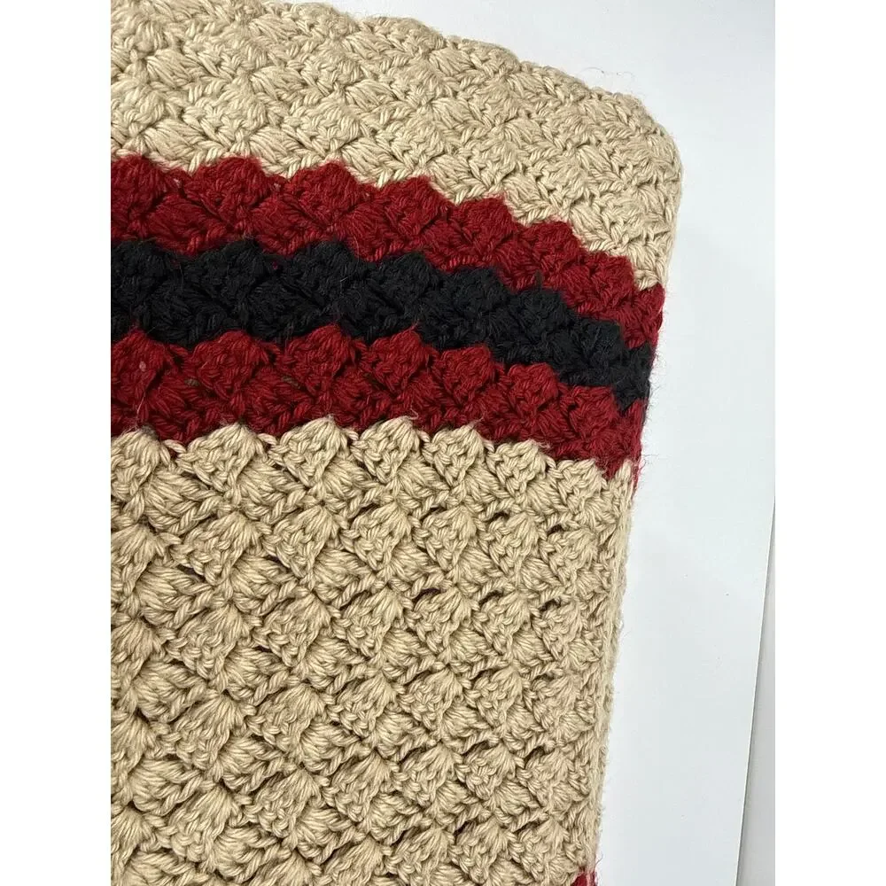Handmade Crochet Blanket - Heavy Weight - Cream/Red/Black